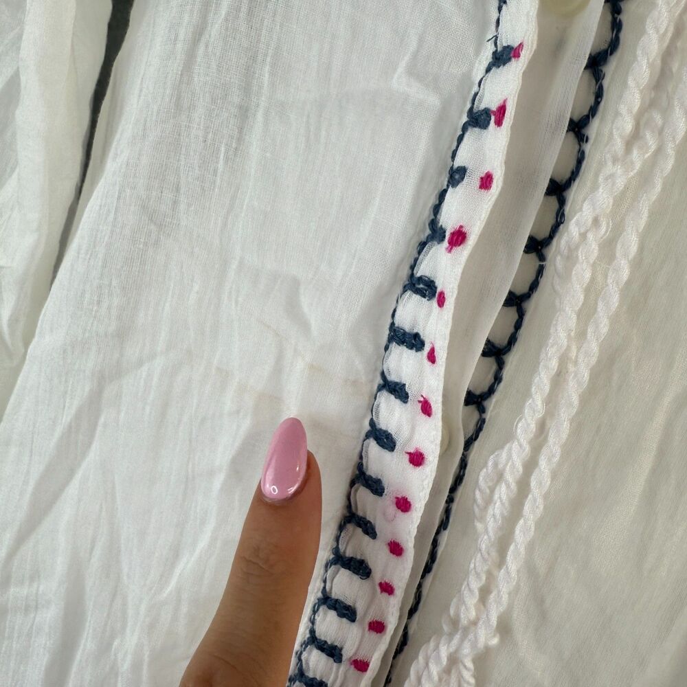 Raj Ivory/Pink Embroidery Geometric Artisanal Maxi Long Sleeve Boho Dress Size L - Picture 6 of 10